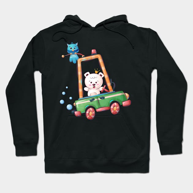 Bear driving a car with an Owl on top Hoodie by GiftsRepublic